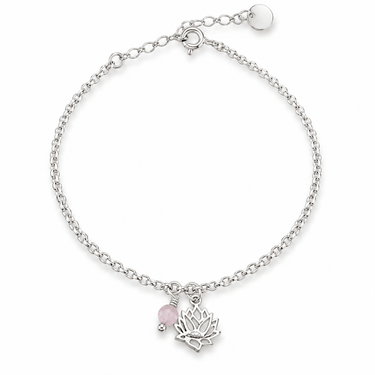 Pulsera Plata Flor de Loto cuarzo rosa - Atesorame