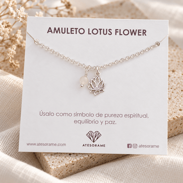 Pulsera Plata Flor de Loto cuarzo rosa - Atesorame