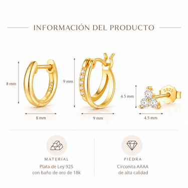 Set Aros Clara Gold - Atesorame