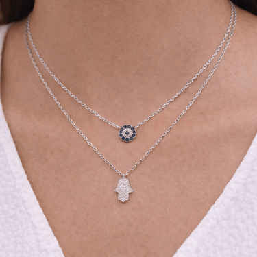Collar doble hamsa Ojo Turco Silver - Atesorame
